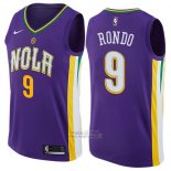 Maglia New Orleans Pelicans Rondo #9 Citta 2017-18 Viola