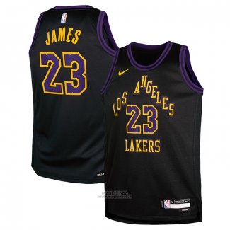 Maglia Bambino Los Angeles Lakers LeBron James #23 Citta 2023-24 Nero