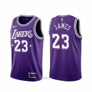 Maglia Los Angeles Lakers Lebron James #23 Citta 2021-22 Viola