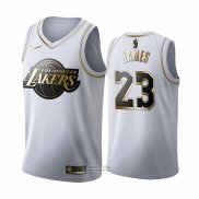Maglia Golden Edition Los Angeles Lakers Lebron James #23 Bianco